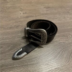 Black Buckle Cowboy Leather Belt